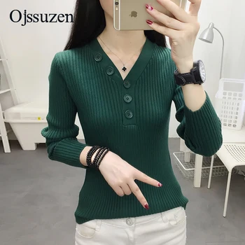 

Female Autumn Sweaters Green Black Tops Clothing Women's Pullover Spring V Neck Knit Jumper Woman Sweaters With Button Pink