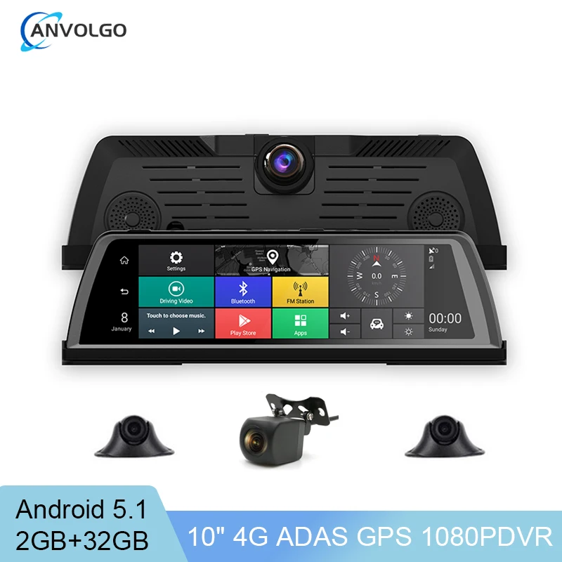 360° Panoramic Video Recorder 4 Cameras 10 Inch Android DVR GPS Navigation ADAS Dash Cam 2GB+32GB Night Vision Remote Monitor | Автомобили