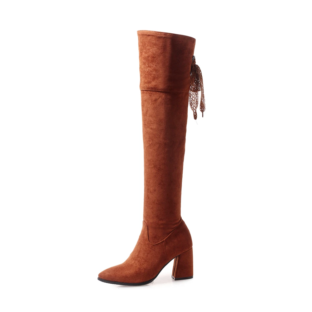 BONJOMARISA New Plus Size 32-47 Hot Sale Thigh High Boots Women 2019 Winter Warm Fur Over Knee Boots Lady High Heels Shoes Woman