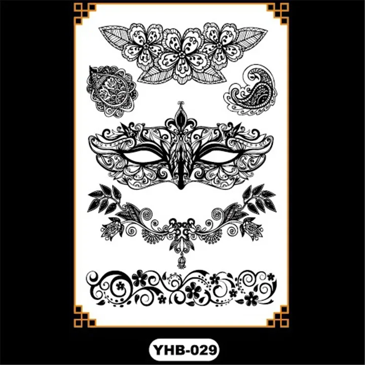 7   2pcs Women Black Lace Tattoo Stickers Waterproof Durable Hannah Sexy Fashion Tattoo Water Transfer Men Body Painting Sticker