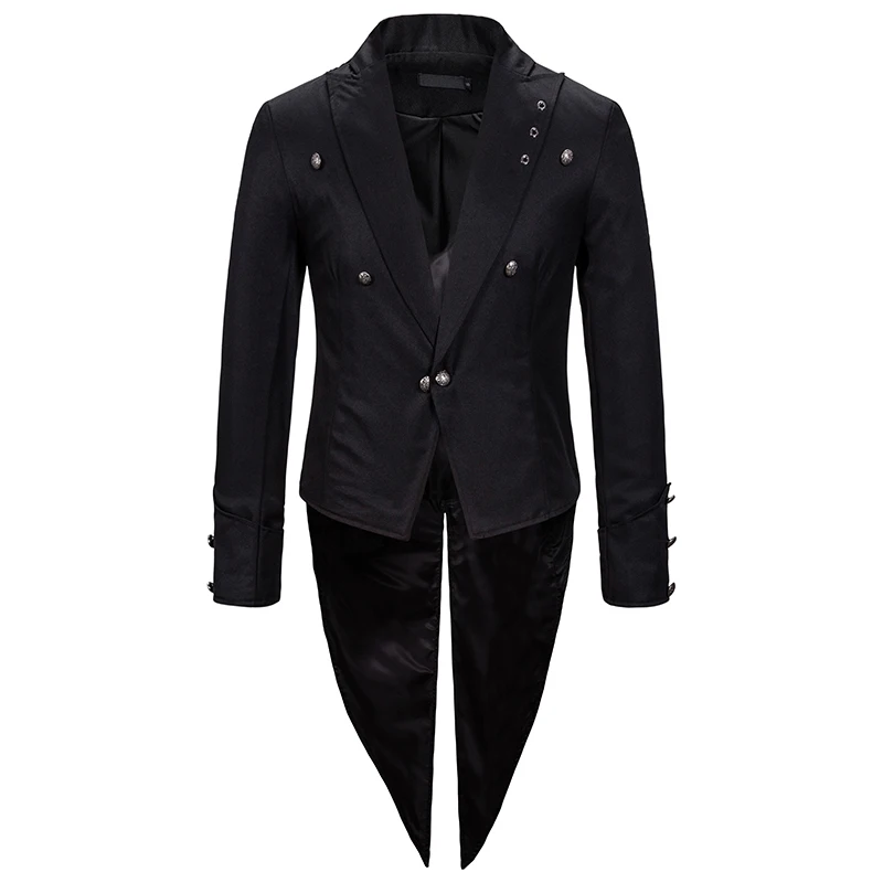Мужской костюм в викторианском стиле, черный смокинг, модный фрак, Готический стимпанк, Тренч, куртка, пальто, наряд, форма ласточкин хвост для взрослых