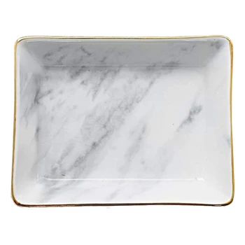 

Marble Ceramic Jewelry Tray Ring Holder Display Organizer with Golden Edged Wedding Valentine's Day Housewarming Gift