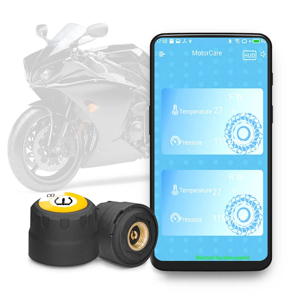 

TPMS Motorcycle Bluetooth Tire Pressure Monitoring System 2 External Sensors for Motorcycle BLE TPMS