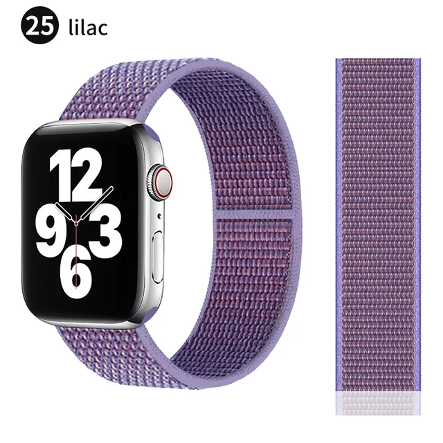 Nylon Strap for Apple watch series 7 band 41mm 44mm 40mm 42mm 38mm smartwatch wristband belt sport loop bracelets iWatch 3456 se lilac