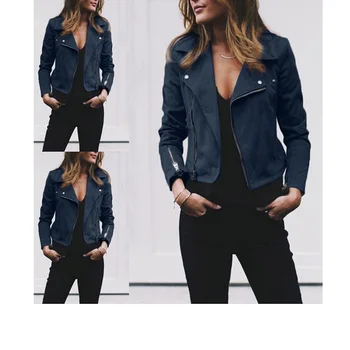 

Spring Autumn Short Thin Small Size Cool Fashion Motorcycle Button Women Ladies Leather Jacket Coats Zip Up Biker Flight Outwear
