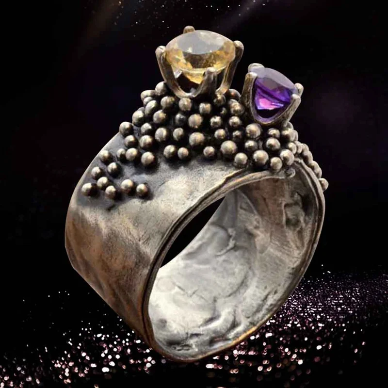 Two-color zircon ring flower lady men's punk two-tone zircon wedding finger ring European American new design