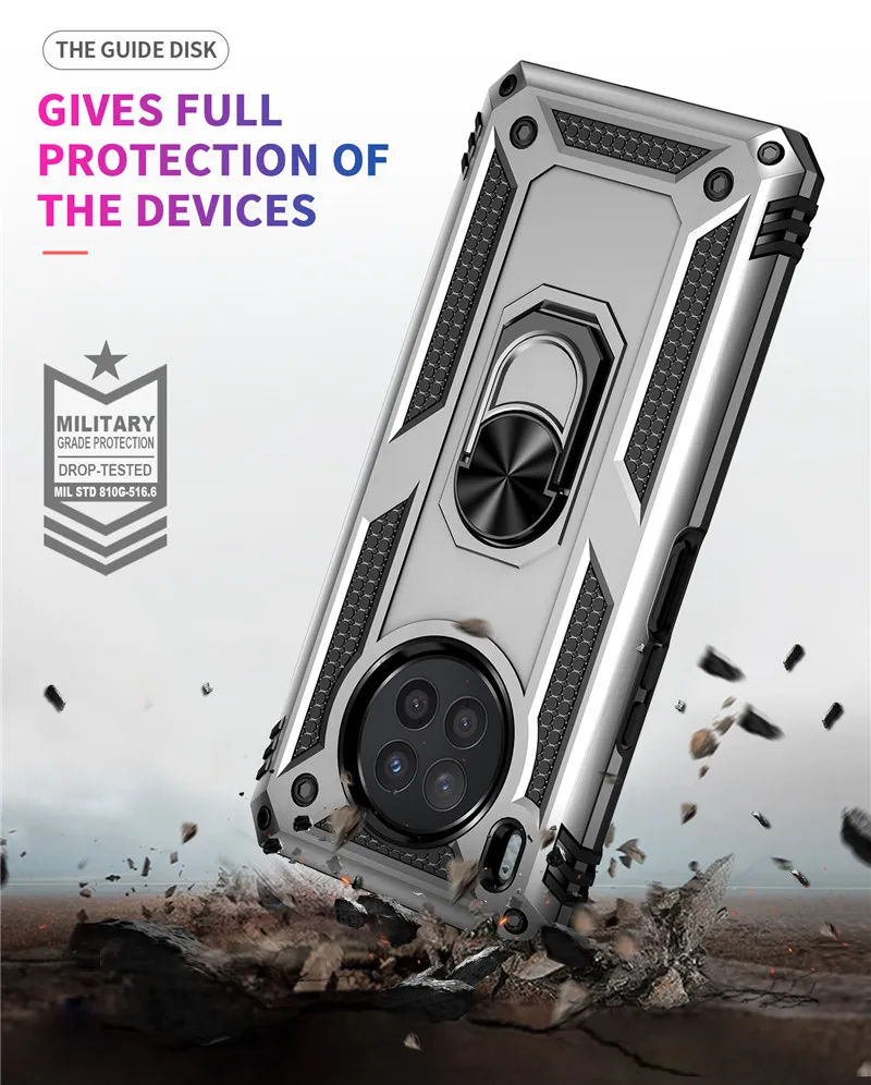 KEYSION Shockproof Armor Case for Honor 50 Lite 20 9A 9S PC+Silicone Ring Stand Phone Back Cover for Huawei Y7A Y9A Nova 8i Y60 waterproof cell phone pouch
