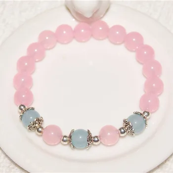

Girls Gifts Pink Crystal Beaded Bracelet Fashion single circle female Beaded Head jewelry wholesale