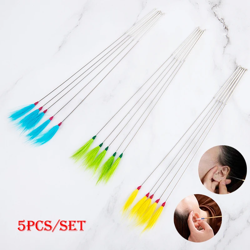 

5Pcs Spoon Cleaner Stick Feather Earpick Wax Remover Curette Adult Ear Dig Tools Health Care