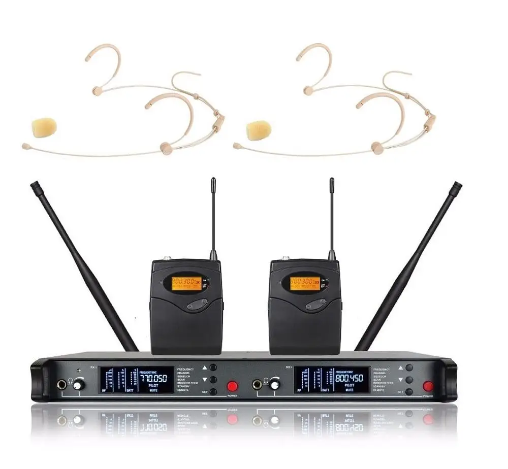 Профессиональный UHF беспроводной микрофон 2 канала караоке система двойной беспроводной микрофон Микрофон передатчик для SKM9000 микрофон караоке - Цвет: beige headset