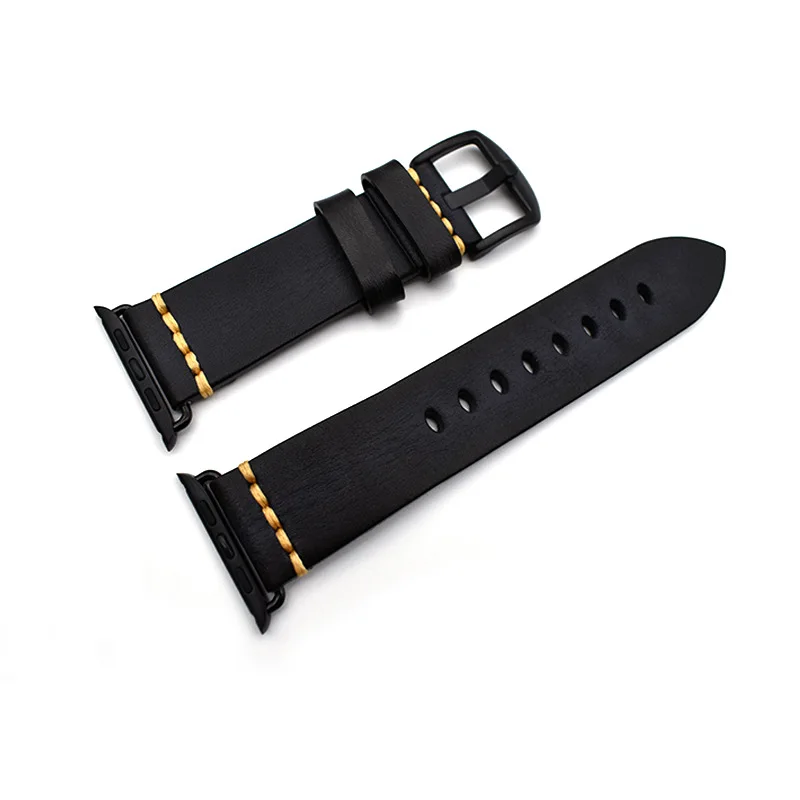 Винтаж масло воск кожаный ремешок для наручных часов Apple Watch, ремешок 42 мм, 38 мм, версия/44 мм 40 мм серии 4/3/2/1 наручных часов iWatch, черный браслет ремешок для часов - Цвет ремешка: black black