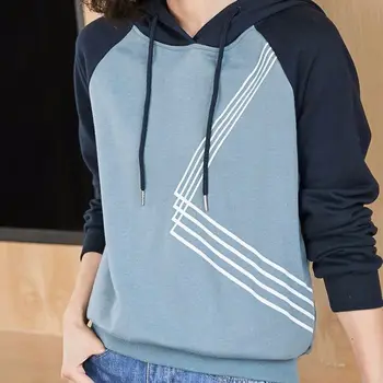 

Autumn Women Fashion Geometric Patchwork Sweatshirt Long Sleeve Hoodies Casual Preppy Style Pullover Tops YY