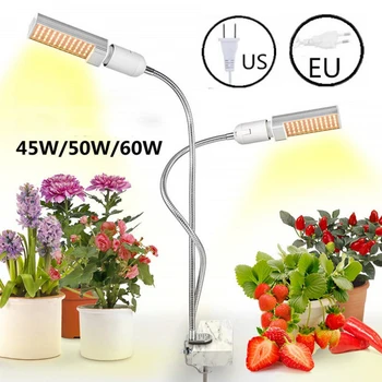 

LED Grow Light Full Spectrum 45W 50W 60W E27 Double Head Flexible LED Plant Sunlike Intensity Lights for Greenhouse flower phyto