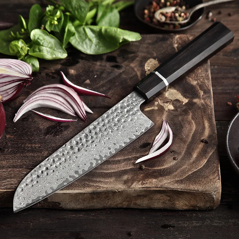 Нож Santoku HEZHEN 7 дюймов японский нож VG10 дамасская сталь высококачественные