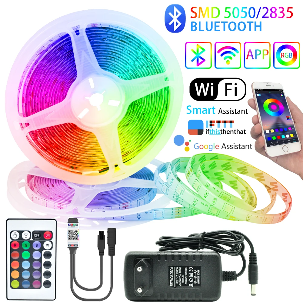 Led Strips Light Bluetooth Rgb 5050/2835 Flexible Tape Luces Led Tape Diode  12v 5m-20m Decorative Backlight Tv Computer Bedroom - Led Strip - AliExpress