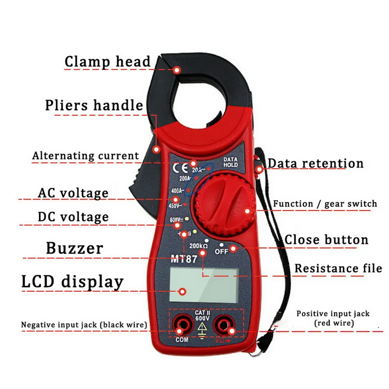 Цифровой мультиметр-зажим AC/DC напряжение тока транзистор тестовый er измеритель мощности Ампер клещи тестовый токовый зажим