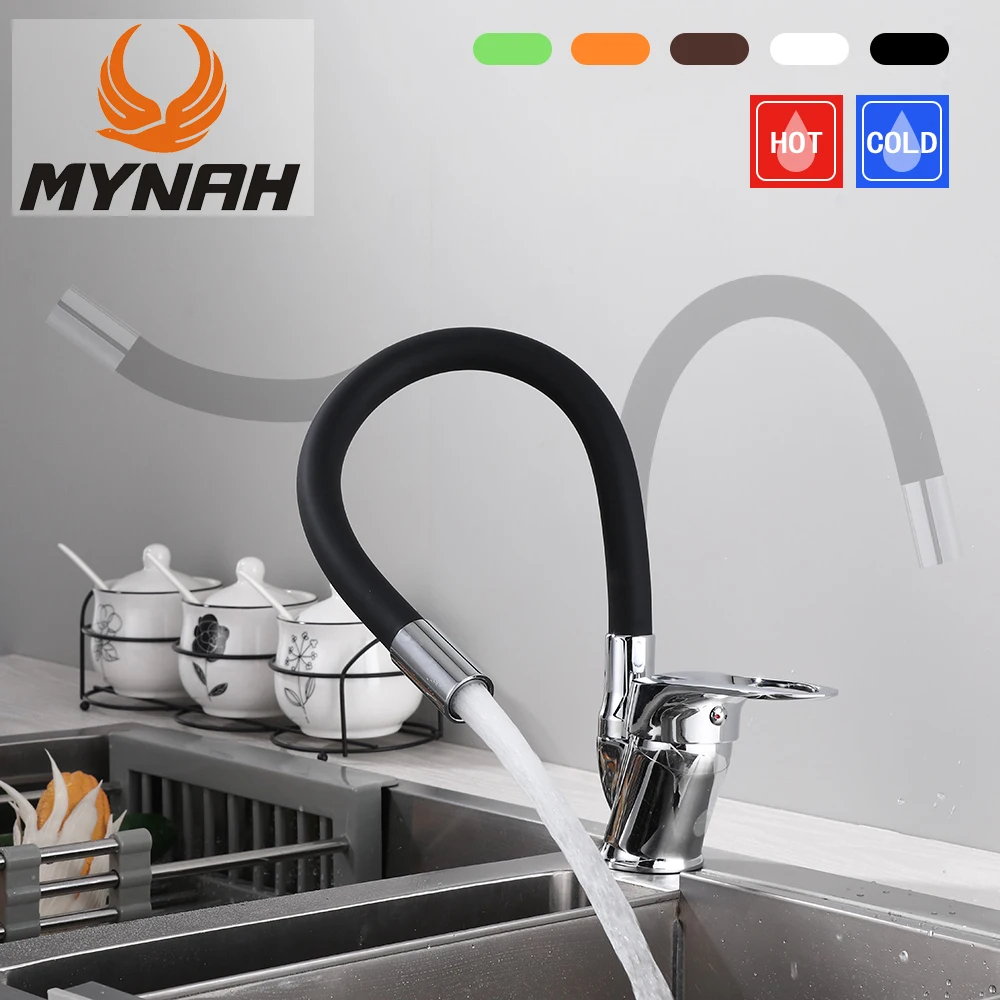 MYNAH Colorful Flexible Silicone Kitchen Sink Mixer Soft Tube Kitchen Faucet Fashion 360 Degree Cold and Hot Water Tap chrome finish kitchen faucet with flexible arc 360 degree rotatable sprayer stainless steel bathroom sink wall mount water mixer