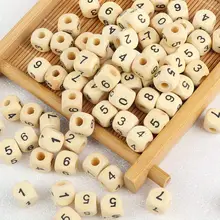 100 ピース/ロット正方形の木製アルファベットレター番号 DIY ビーズ赤ちゃんスムーズおしゃぶりジュエリーメイキングのためにアクセサリー 10 ミリメートル(China)