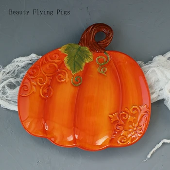 

1Pcs Creative Halloween Pumpkin Styling Ceramic Plate Cutlery Steak Pasta Salad Fruit Cake Sushi Home Kitchen Storage Decor