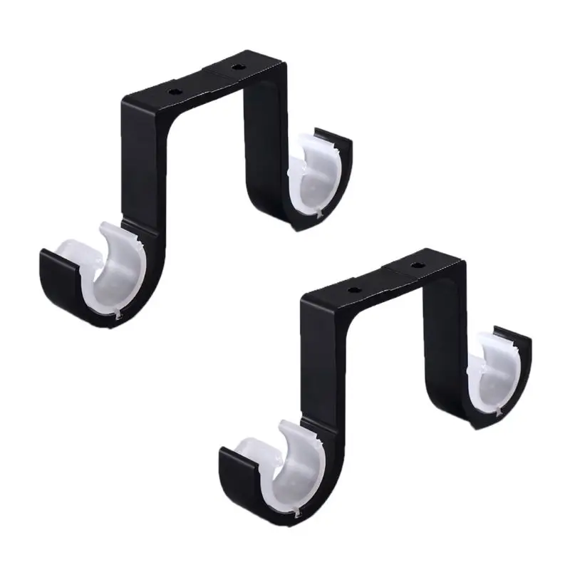 BK 2pcs Double Curtain Rod Brackets Window Hardware Hook Holder Hanger Home Decor - Цвет: BK