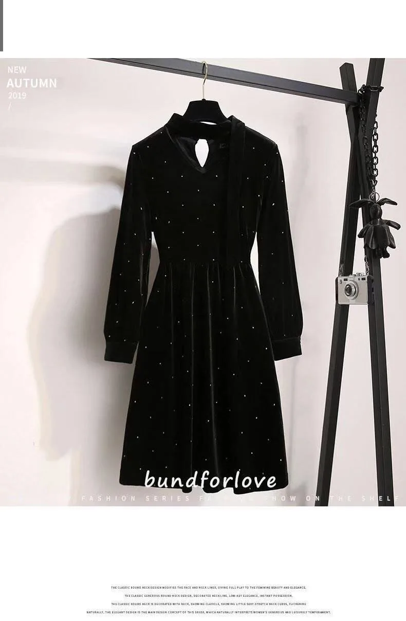 TiLeewon, женское платье размера плюс 4XL, черный цвет, зима-осень, топ, платье с длинным рукавом, вельветовое платье, ТРАПЕЦИЕВИДНОЕ ПЛАТЬЕ с высоким воротом