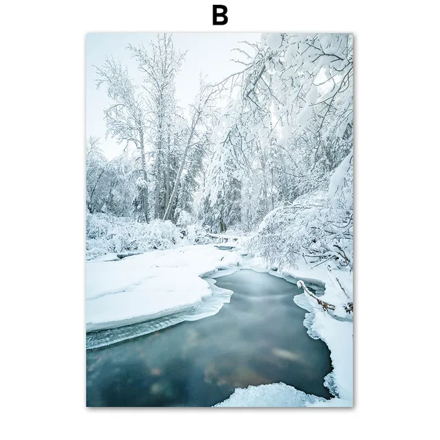 Winter Snow Mountain Forest Deer Fox Wall Art Canvas Painting Nordic Posters And Prints Wall Pictures For Home Living Room Decor B