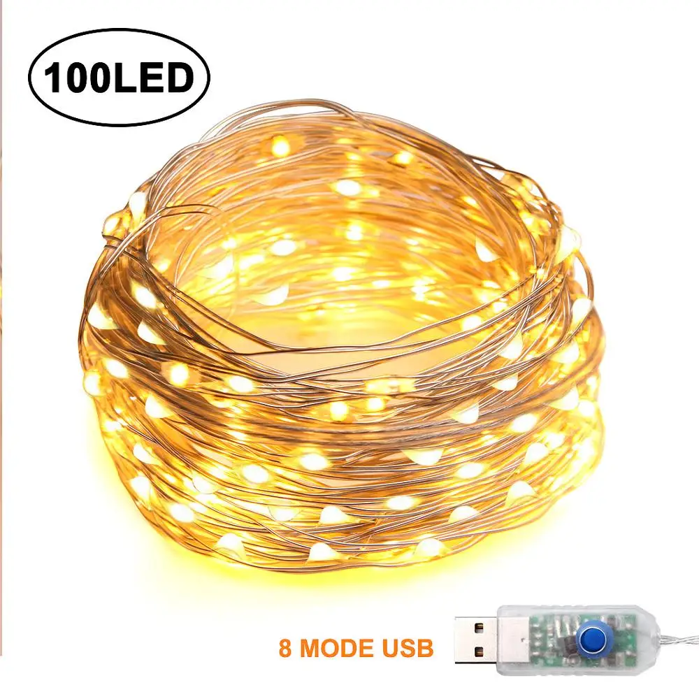 10m 100LEDs Fairy Garland Twinkle LED String Light USB Powered Waterproof 8 Modes Christmas New Year Outdoor Decoration Lighting | Освещение