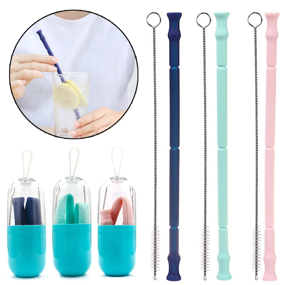 Складная Силиконовая трубочка Складные Многоразовые питьевой соломы с