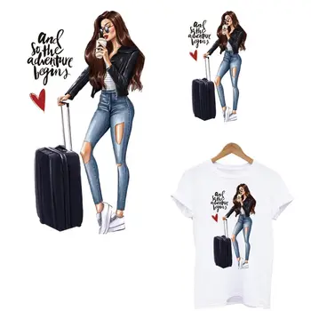 

Fashion Lady Heat Transfer Heat-sensitive Sticker On Clothes DIY Washable Women T-shirt Iron On Patches Vogue Girl Patch Decor