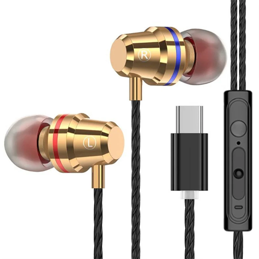 Usb type-C проводные наушники 4D стерео в ухо музыкальные наушники гарнитура в линии с регулятором громкости с микрофоном для смартфона - Цвет: a4