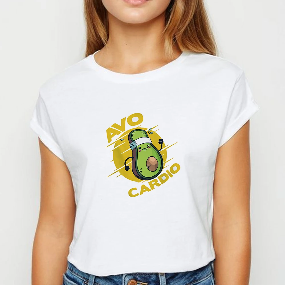 White Top Tee Avocado Running T shirt Women женская Spring Summer TShirt Funny And Creative Graphic Round Collar T-shirts | Женская