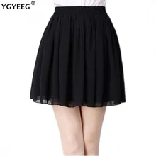 YGYEEG женская повседневная юбка с высокой талией, плиссированные юбки, летние женские шифоновые черные плиссированные мини-юбки розового цвета с эластичной талией, черные юбки