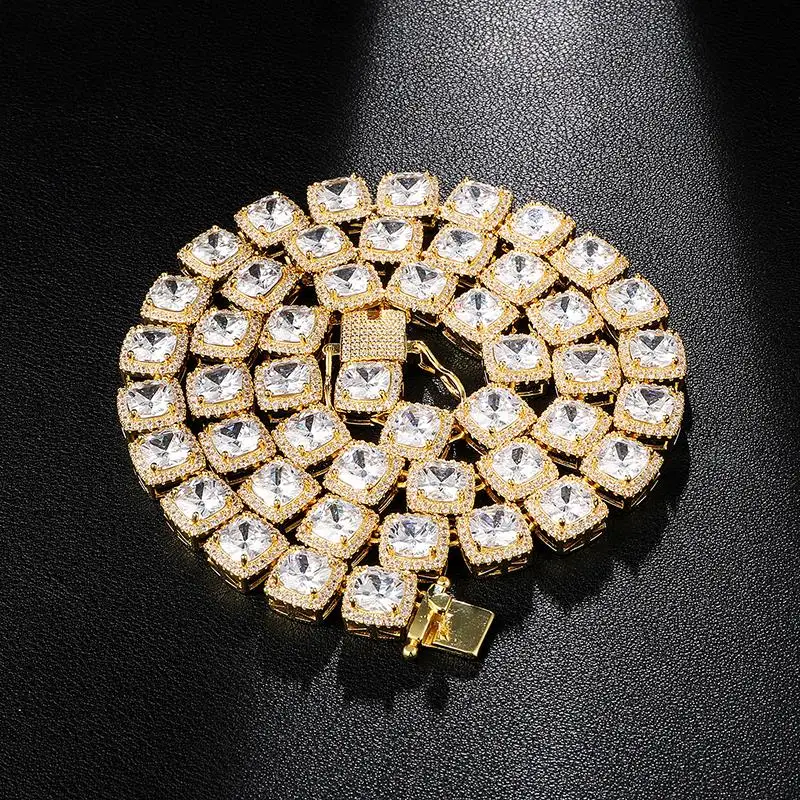 

10MM Bling Iced Out Cubic Zirconia Bracelet Necklace Geometric Square AAA CZ Stone Tennis Chain For Men Women Jewelry