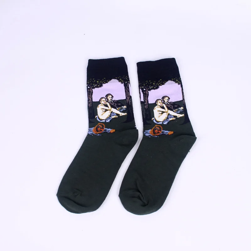 3D носки в стиле ретро для женщин и мужчин, забавные, новинка, звездная ночь, винтажные, без пятки, счастливые носки для женщин, длинные хлопковые носки Ван Гога, Новинка - Цвет: 9