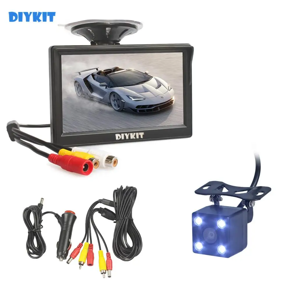 

DIYKIT 5inch TFT LCD Color Rearview Display Monitor Waterproof Reversing Backup Rear View Camera 2In1 Car Parking System Kit