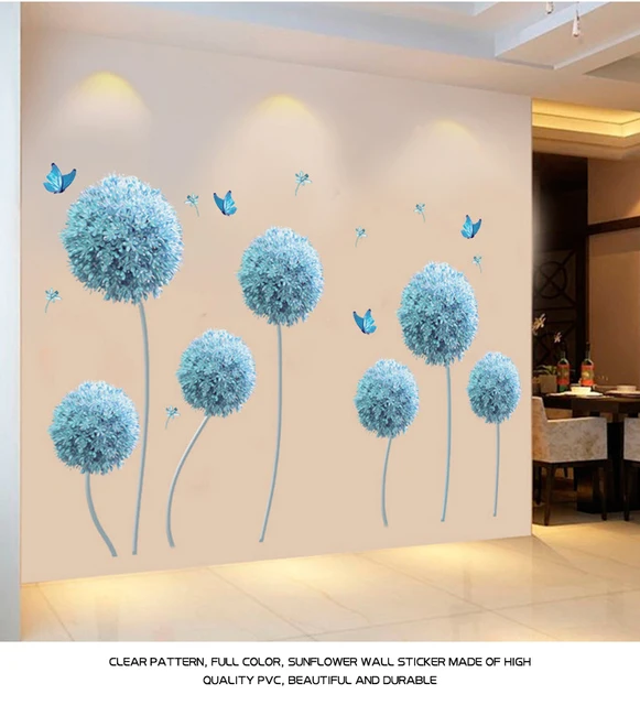 Large 3D Blue Flowers Wall Art Stickers Removable Home Decor