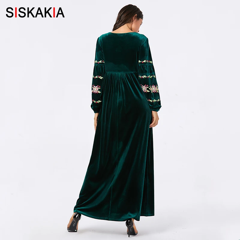Siskakia мусульманское длинное платье вельветовое элегантное в стиле ампир