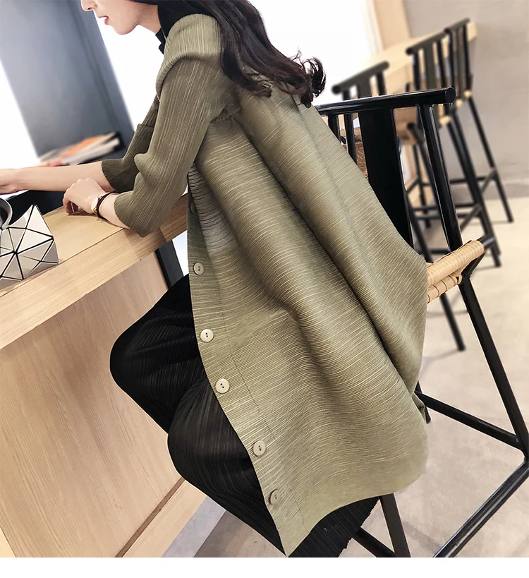 Miyake/ высококачественный Женский Тренч-кардиган с длинными рукавами и морщинами
