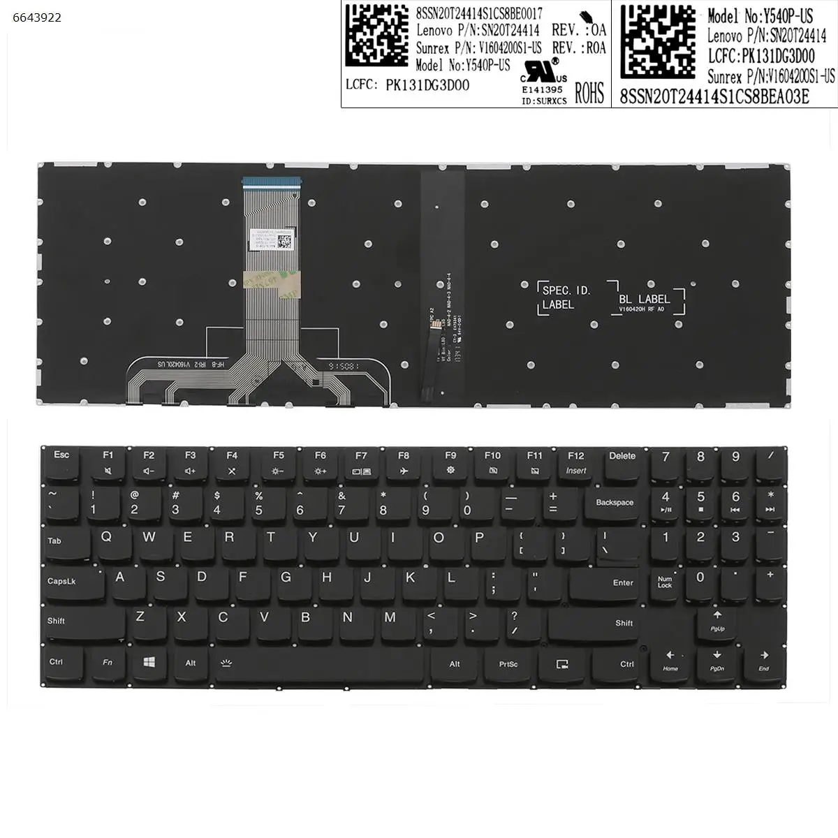 Keyboard Lenovo Legion Y530-15ICH Y540-17IRH Backlit Y7000P-1060 New US for White