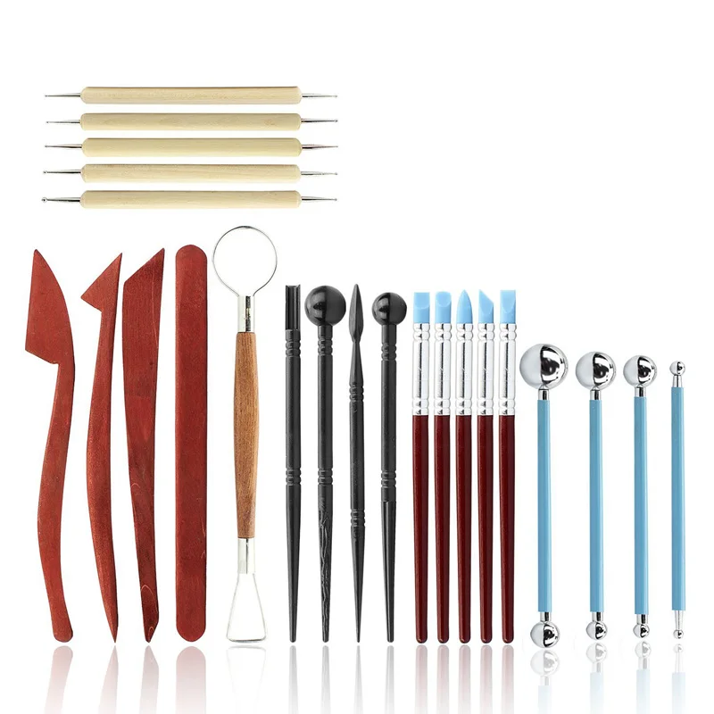 BMBY-23PCS pottery sculpture kit including wooden embellishment tools silicone tip ball pen modeling to | Дом и сад