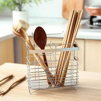 

Stainless Steel Chopsticks Holder Drying Rack Hollow out Hanging Rack for Kitchen Spoon Forks
