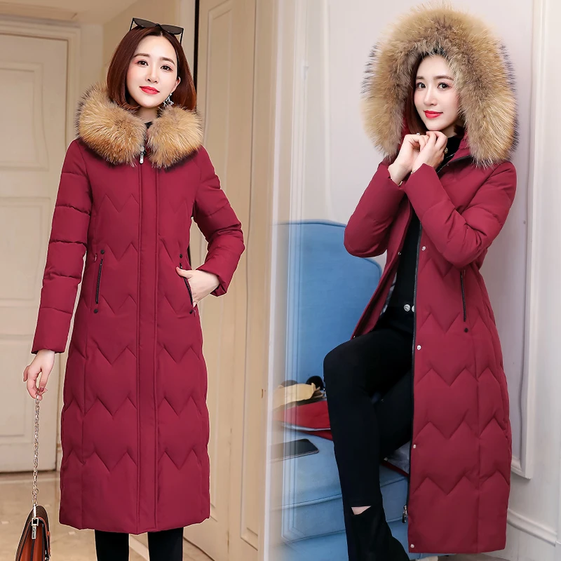 Plus Size 4XL 5XL Winter Jacket Women Hooded Fur Collar Jacket Female Warm Long Winter Coat Women Slim Thicken Parka Mujer C5935