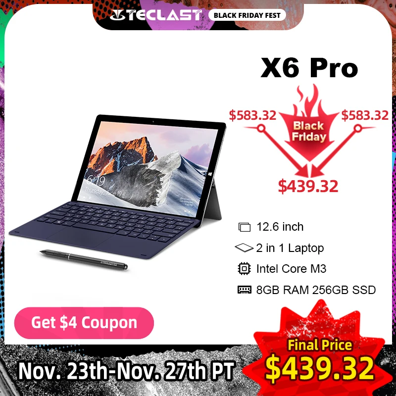 Teclast X6 Pro 12.6″ 8GB RAM 256GB SSD Laptop FULL HD 2880 x 1920 Intel Core M3 Windows 10 2 in 1 Tablet PC|Tablets| – AliExpress