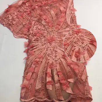 

8 colors super quality 3d flower lace fabric JOY-2220 Newest Embroidered tulle mesh fabric with beads for wedding dress