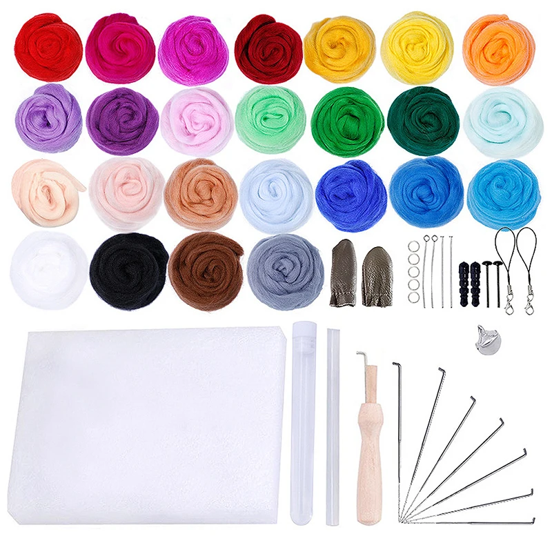 

25 Colors Wool Felt Wool Felting Tool Kit Felt Needle Set Weaving Needlework Spinning Craft Kits for Girl's Diy felt Tools