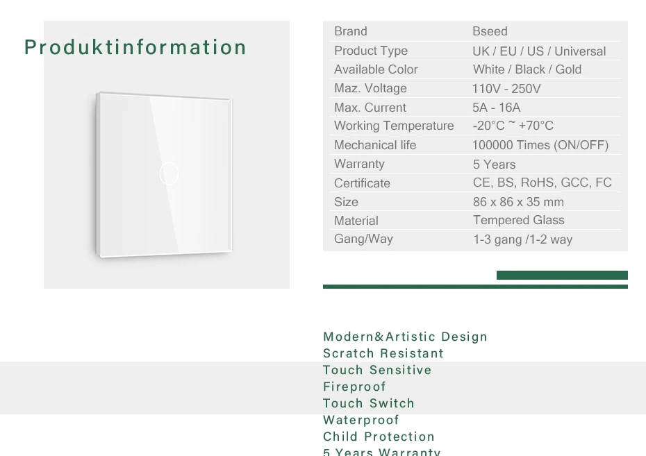 2way sensor interruptor temperado galss à prova d2 água 2 pacote