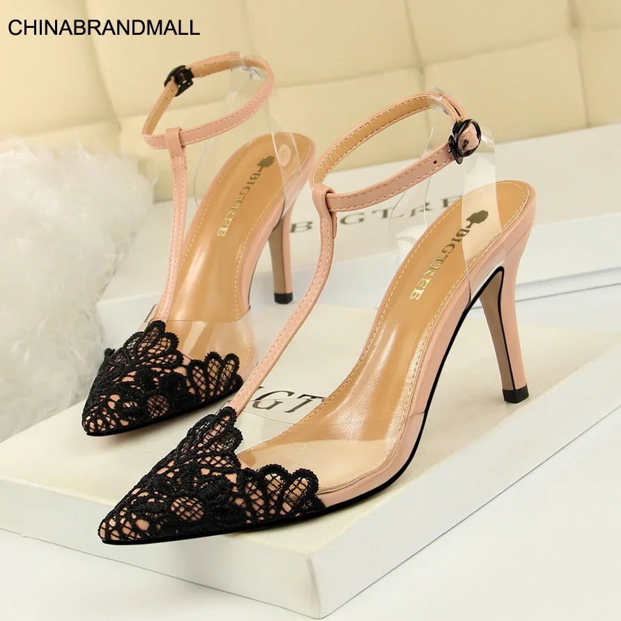 

Women Summer 8 cm High Heels Crystal Bling Silver Sandals Lady Sexy Strap Transparent Pumps Female Scarpins Sequins Shoes