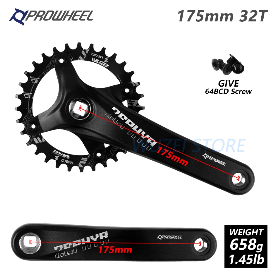 Square hole 175 32T Prowheel Кривошип горного велосипеда передняя Звездочка 170/75 мм квадратное отверстие Алюминий сплав Кривошип 30/32/34/36/38T звездочки 104BCD MTB диаметра окружности болтов - Цвет: Square hole 175 32T