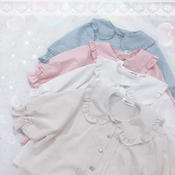 

Japanese sweet lolita shirt peter pan collar puff sleeve victorian shirt kawaii girl gothic lolita top loli cosplay