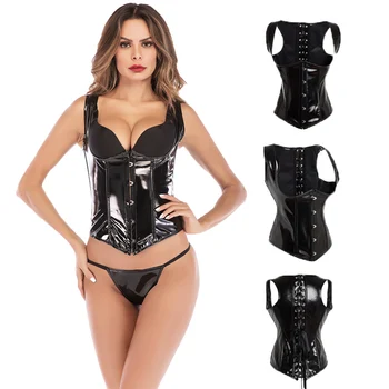 

Black Gothic Punk style Corset Push Up Breast Tops Boned Underbust Waist Trainer Corsets Bustiers PVC Vest Slim